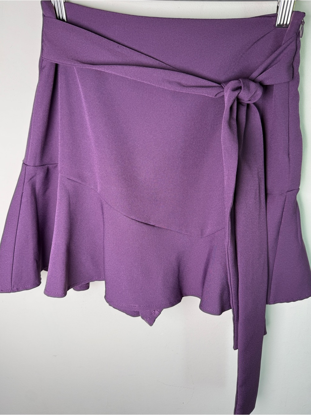 Zara Ruffle Hem Wrap Tie Waist Skort High Rise Mini Plum Purple Sz XS
